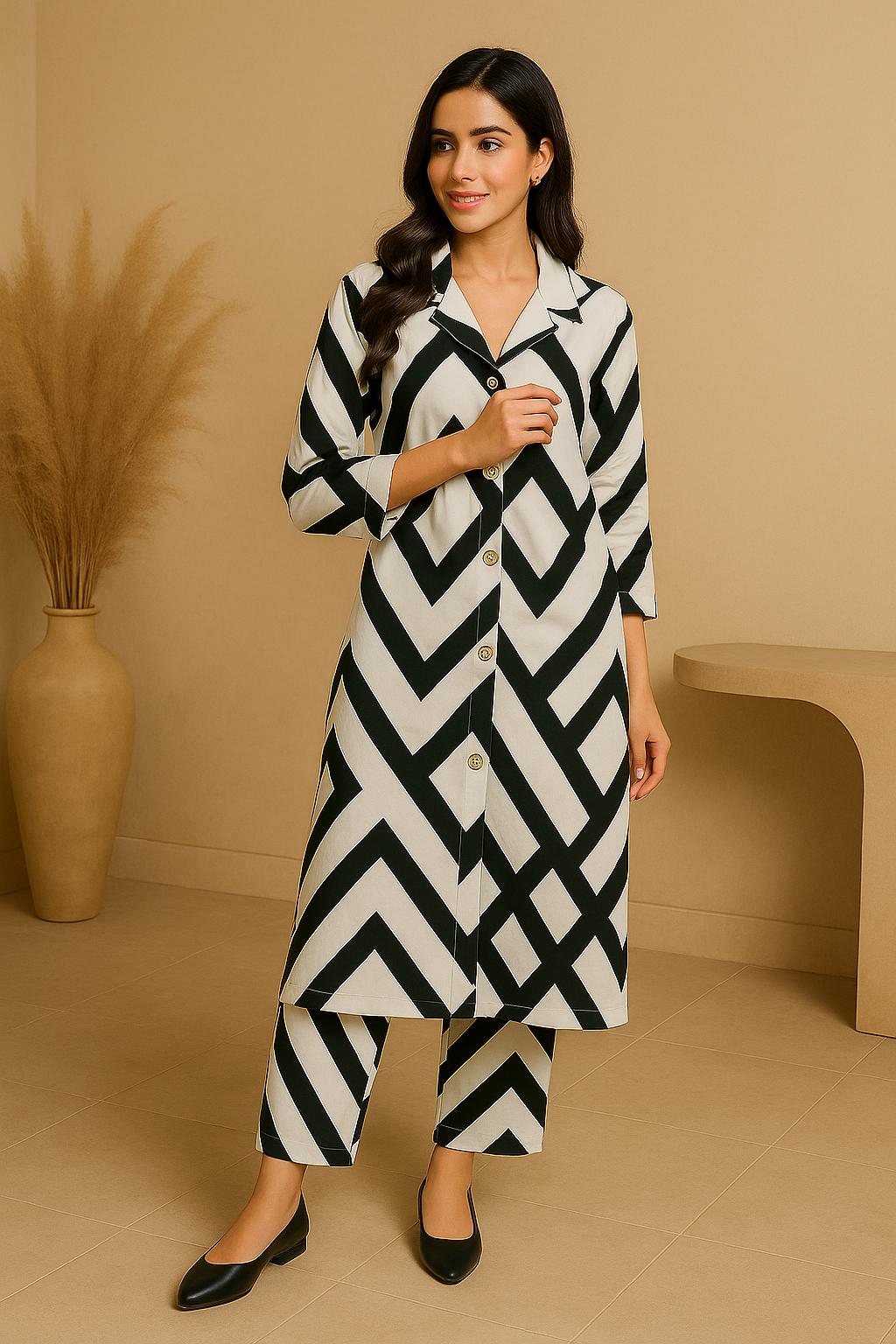 Black & White Geometric Printed Cord Set