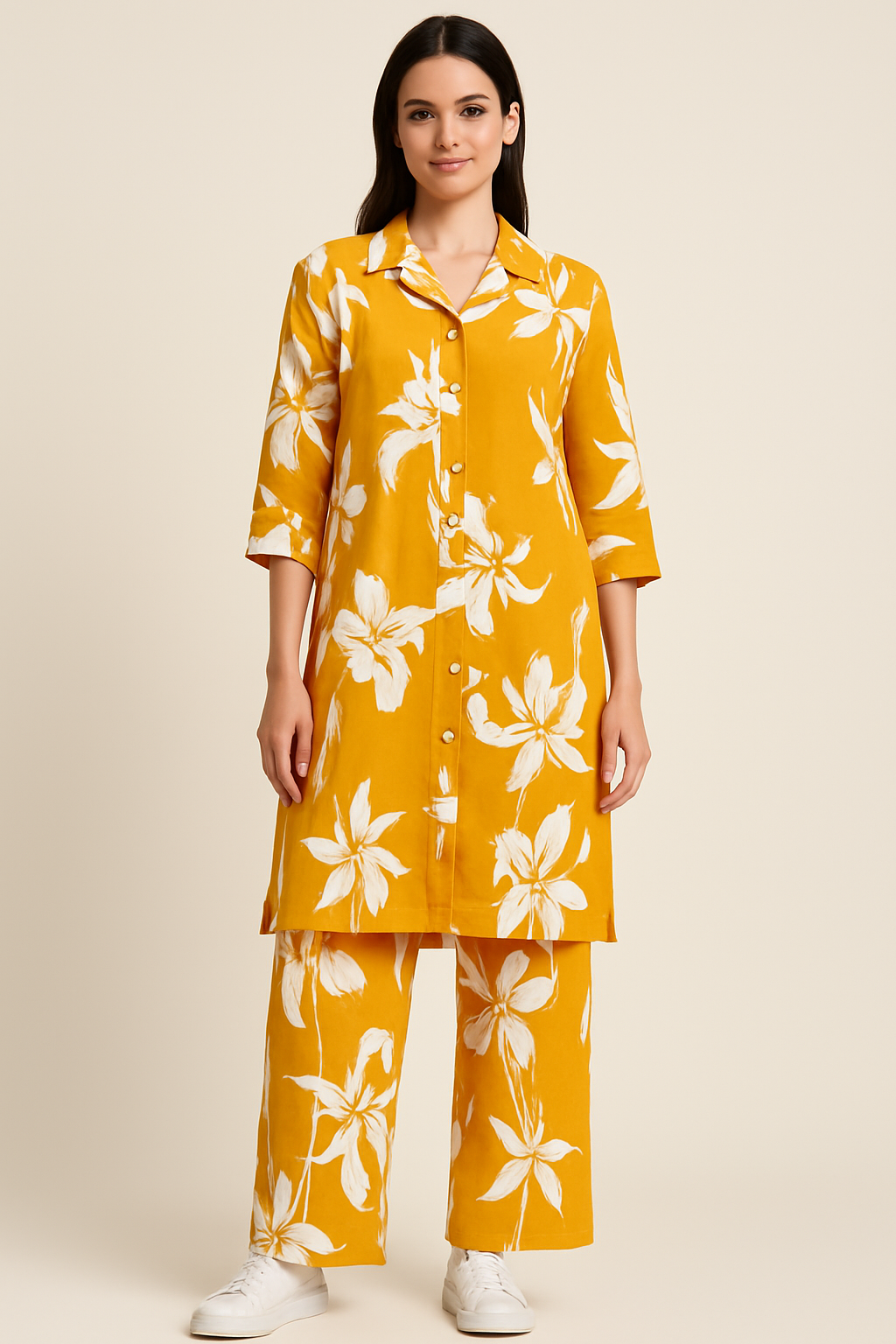 Mustard Yellow Floral Printed Cord Set