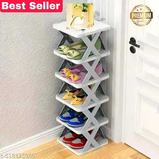 5-Layer Plastic Shoe Rack – Adjustable, Stackable, Multicolour