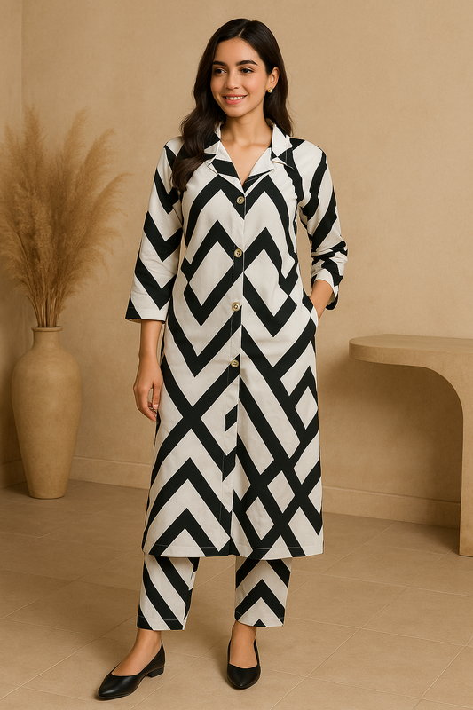 Black & White Geometric Printed Cord Set