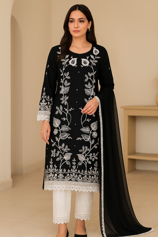 Graceful Black Embroidered Pakistani Suit with Dupatta