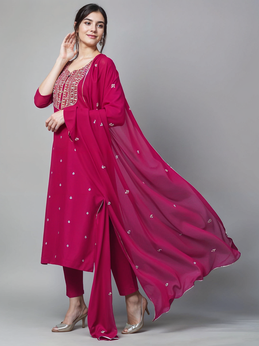 Chic Charm: Embroidered Kurta with Churidar