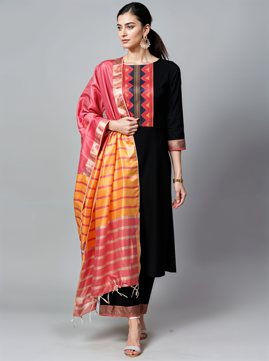 Classic Black Festive Kurta with Dupatta