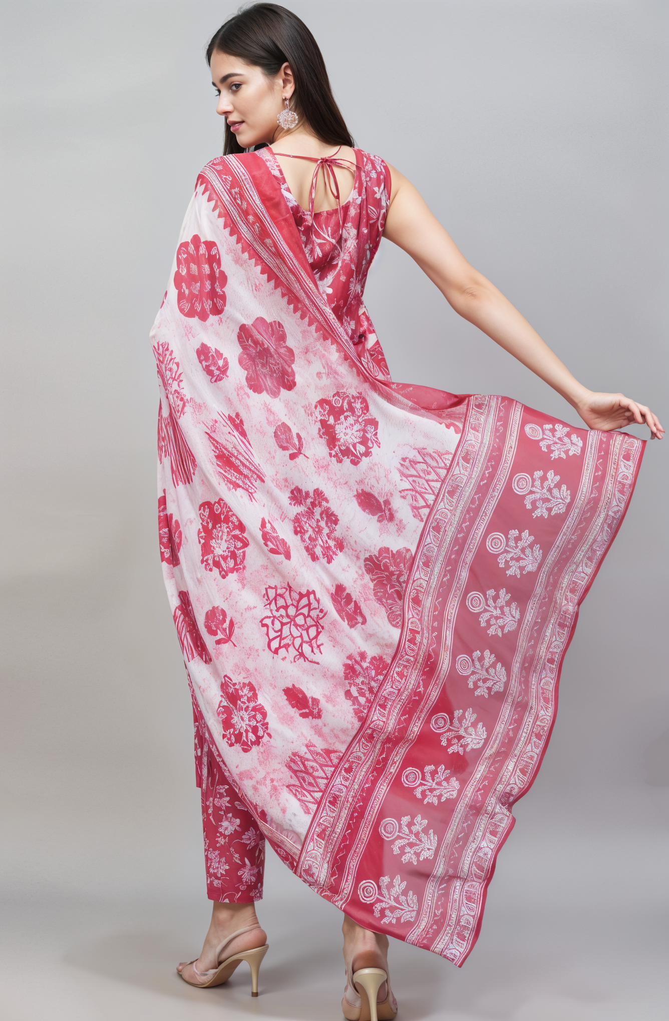 Printed Poly Cotton Kurta Set with Dupatta