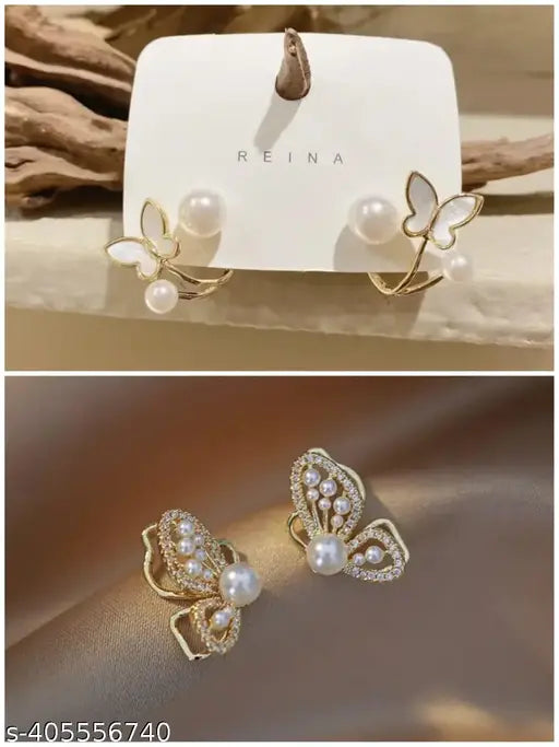 Gold-Plated Korean Style Stud Earrings – Pack of 2