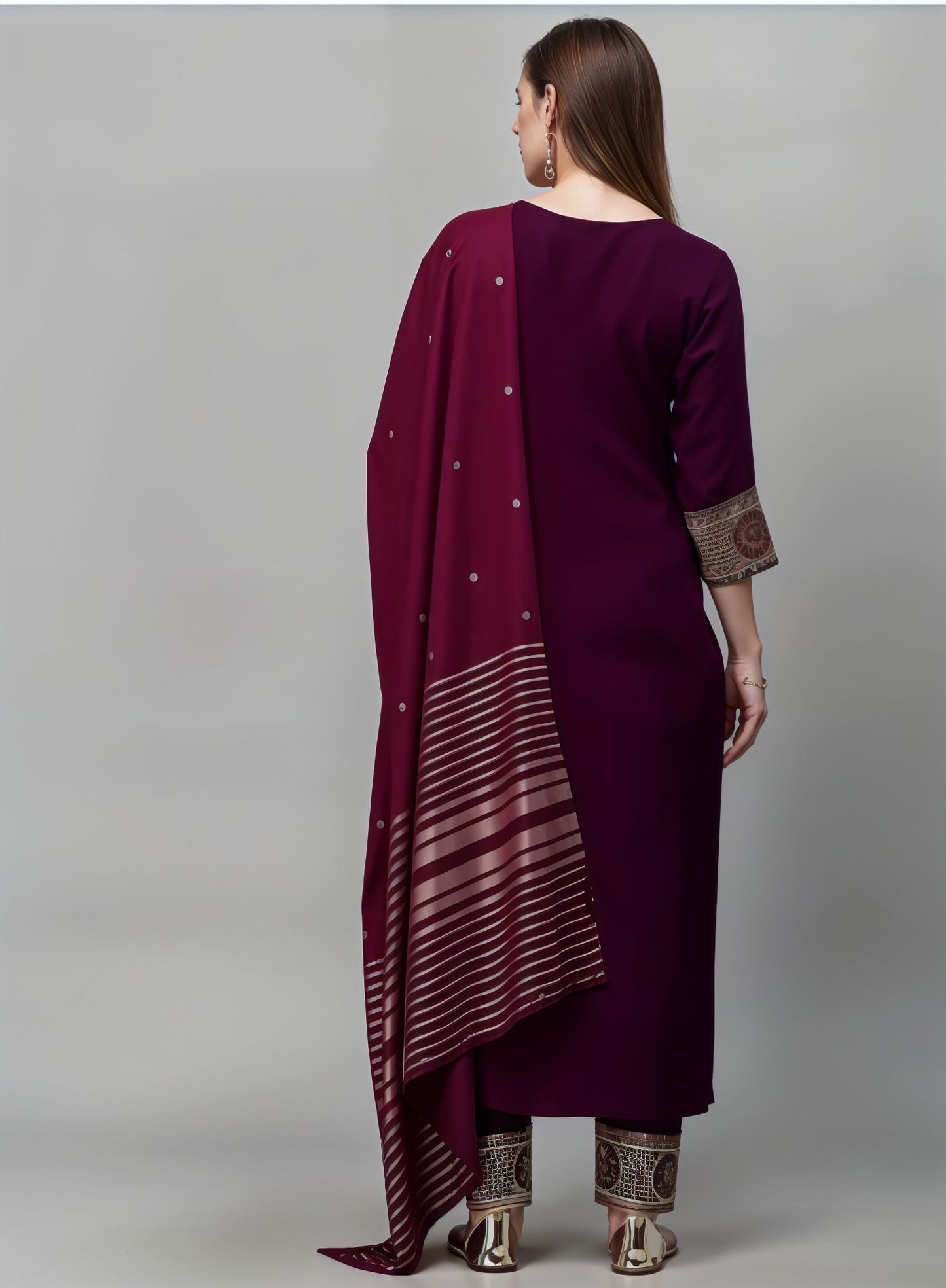 Rich Wine Poly-Cotton Kurta and Tailored Pants Set