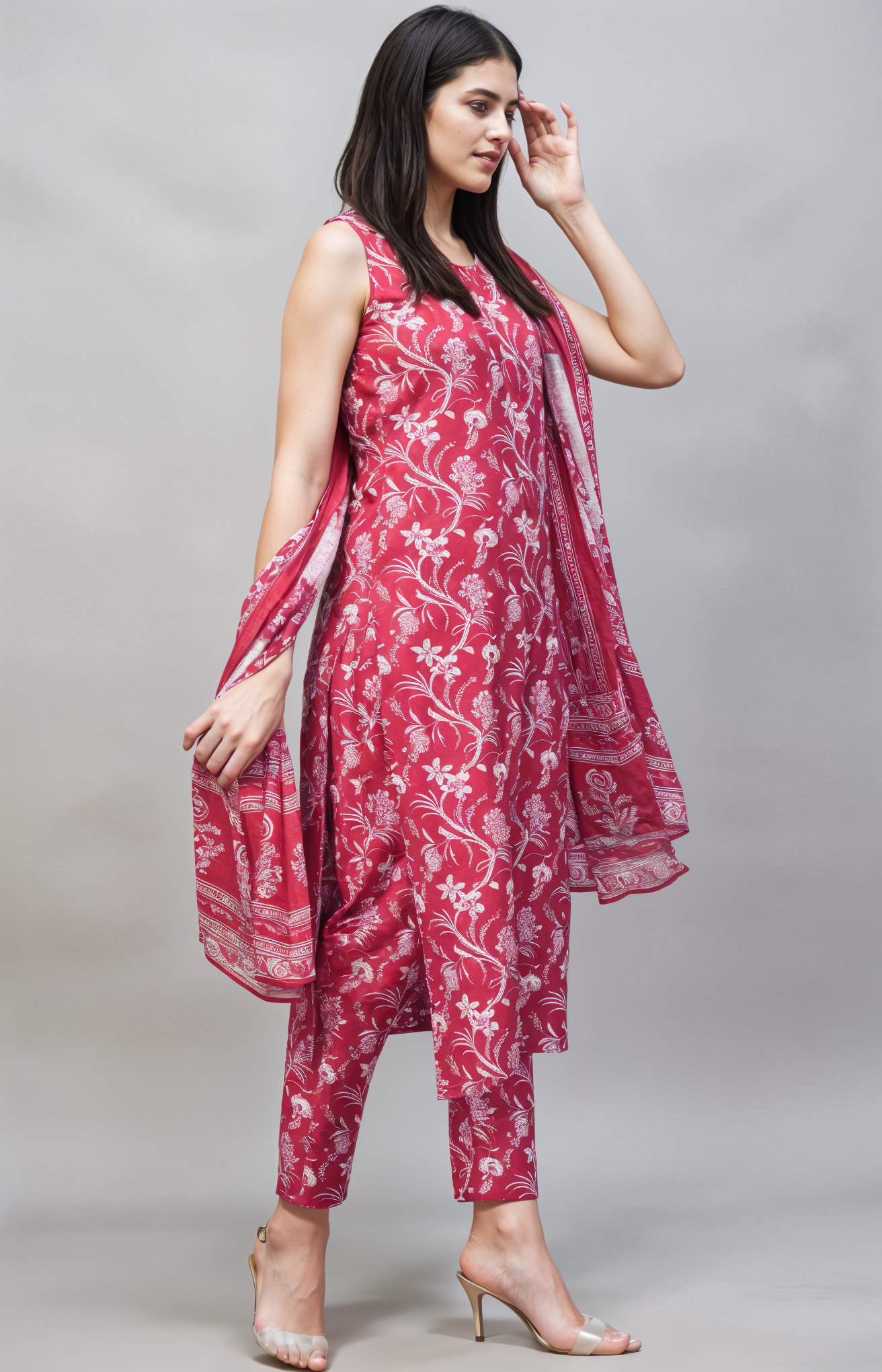 Printed Poly Cotton Kurta Set with Dupatta