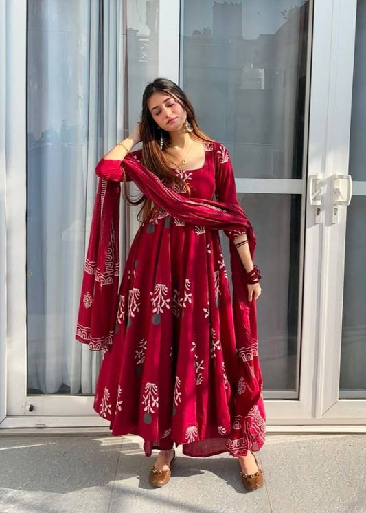 Designer Rayon Gown Set with Printed Dupatta - ALG05