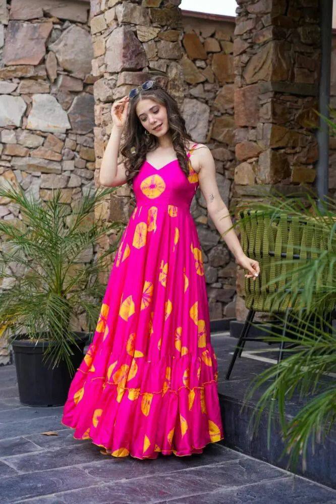 Rayon Digital Print Gown with Inner | ALG01