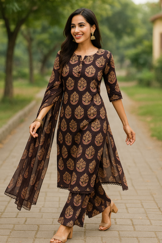 Elegant Maroon Printed Kurta Set with Dupatta