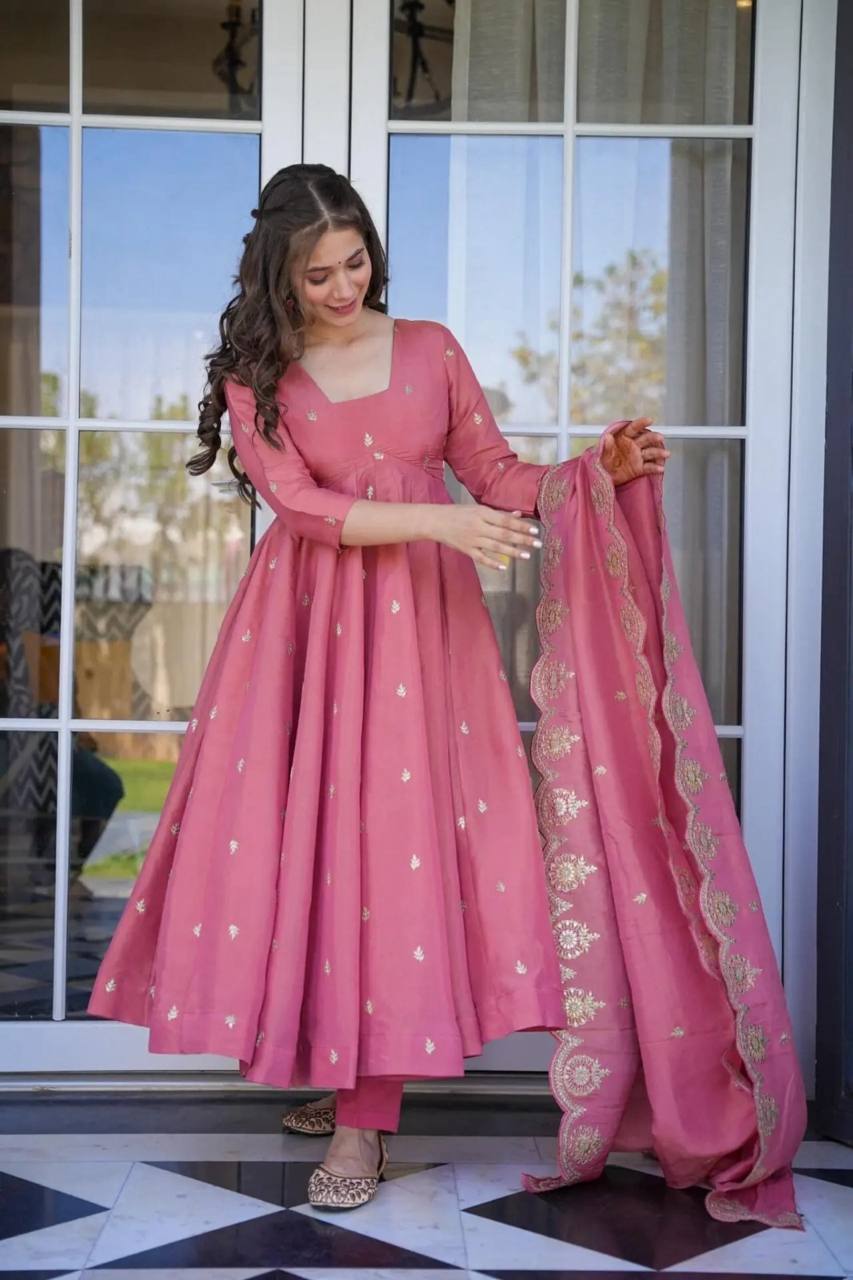 Premium Anarkali Suit Set – Roman Silk with Embroidery | ARY51