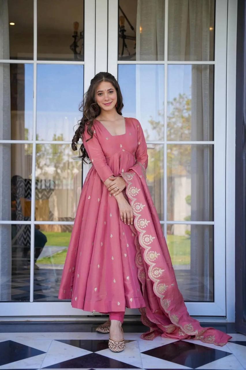 Premium Anarkali Suit Set – Roman Silk with Embroidery | ARY51