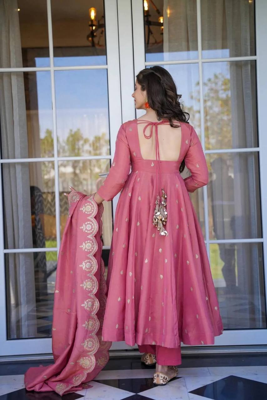 Premium Anarkali Suit Set – Roman Silk with Embroidery | ARY51