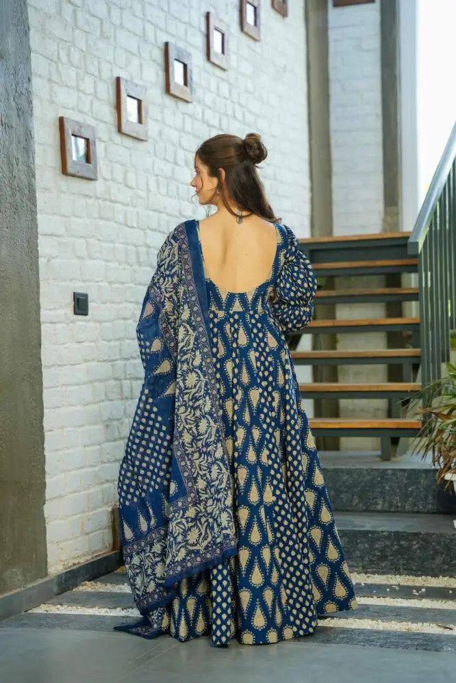 Designer Cotton Anarkali Gown with Dupatta