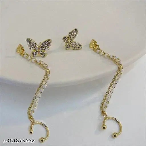 Butterfly Rhinestone Earrings with Cuff Chain
