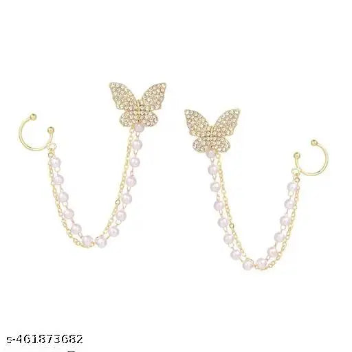 Butterfly Rhinestone Earrings with Cuff Chain
