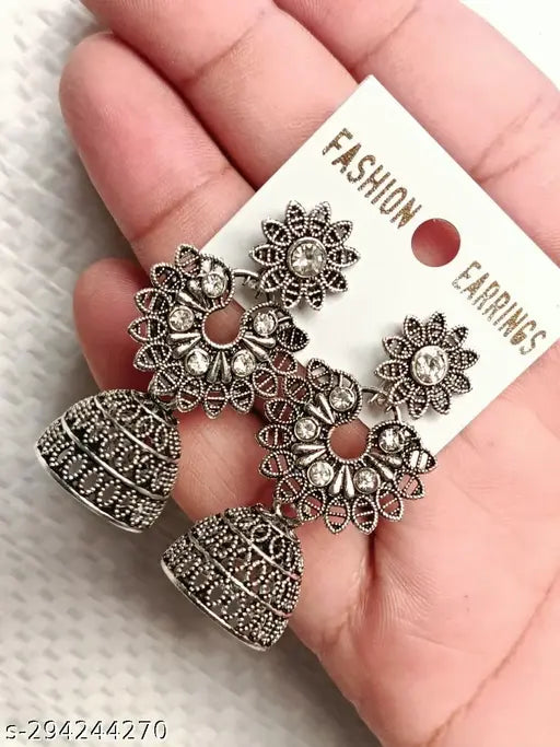 Combo of 4 Pairs Oxidised Silver Jhumki Earrings for Women & Girls