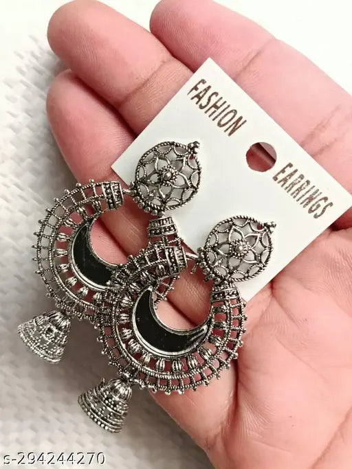 Combo of 4 Pairs Oxidised Silver Jhumki Earrings for Women & Girls
