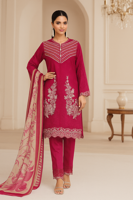 🌸 Qamar Lifestyle – Pakistani Embroidered Suit in Teal
