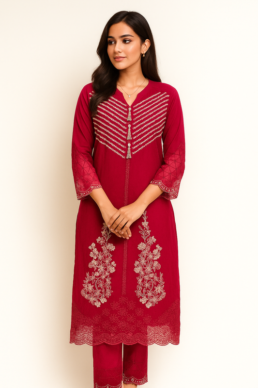 🌸 Qamar Lifestyle – Pakistani Embroidered Suit in Teal
