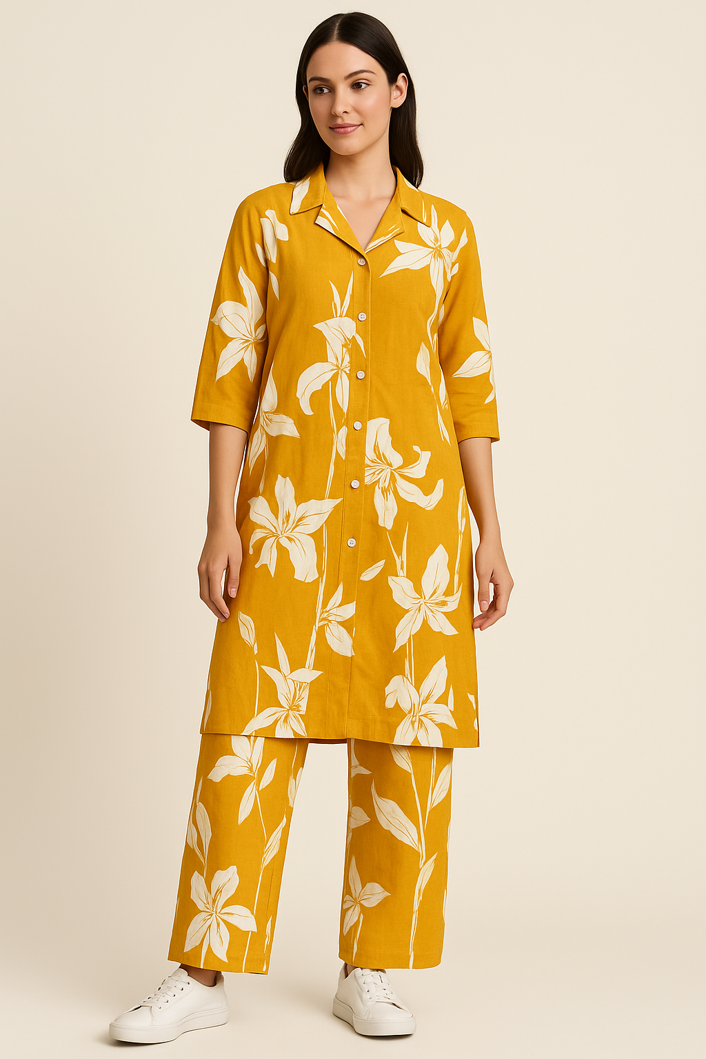 Mustard Yellow Floral Printed Cord Set