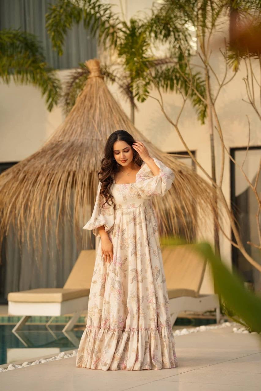 ALG09 – Premium Printed Rayon Gown for Women