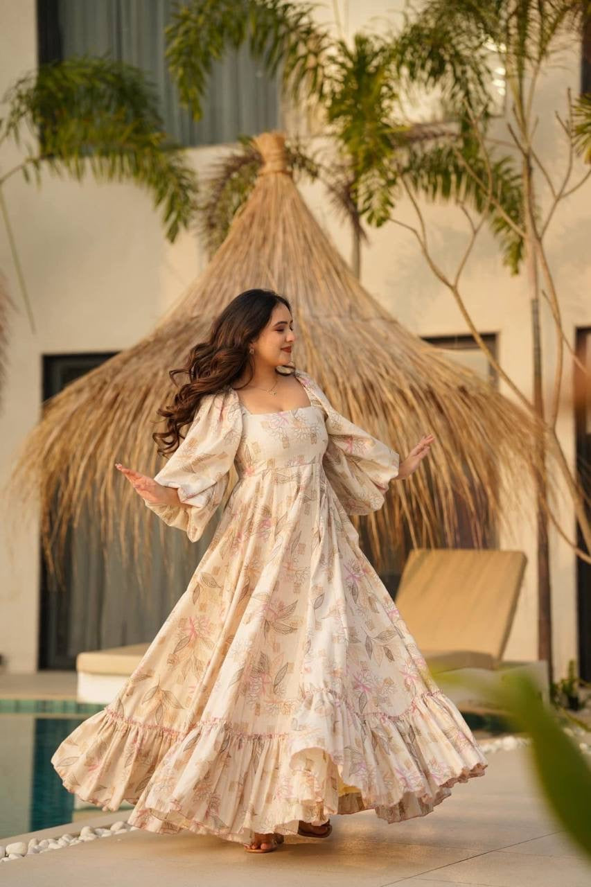 ALG09 – Premium Printed Rayon Gown for Women