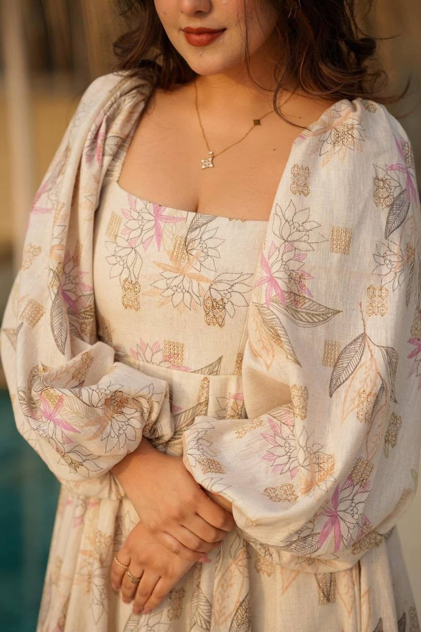 ALG09 – Premium Printed Rayon Gown for Women