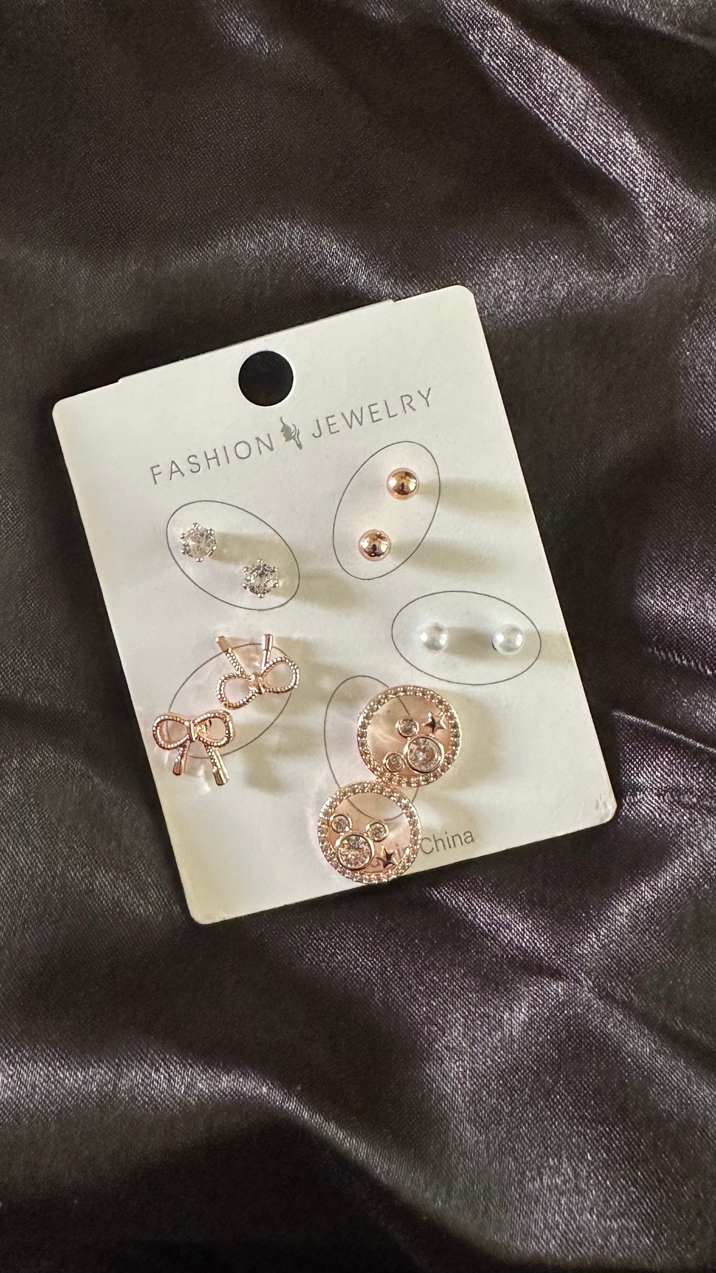 Rose Gold & Crystal Stud Earring Set – 5 Pairs