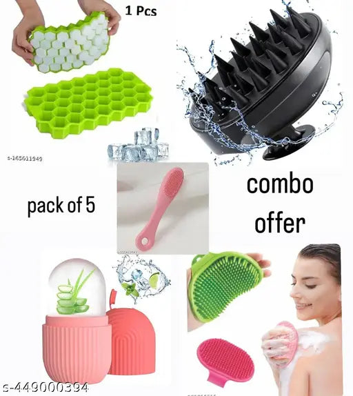 WINGLET 5-in-1 Self-Care Combo – Hair Massager, Ice Roller, Ice Tray, Nose Scrubber & Bath Brush (Multicolor)