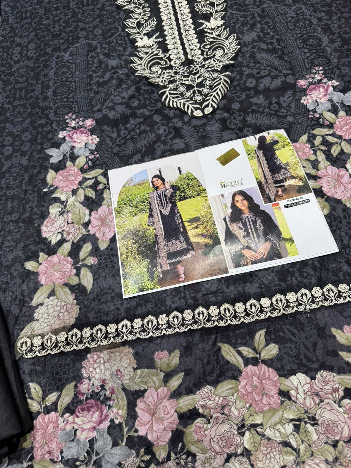 Needle Wonder 0318 – Premium Printed Cotton Lawn Suit with Embroidered Top & Dupatta
