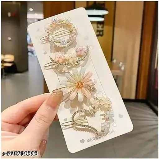 4Pcs Hair Clips & Pins – Korean Style, Fancy & Stone Design