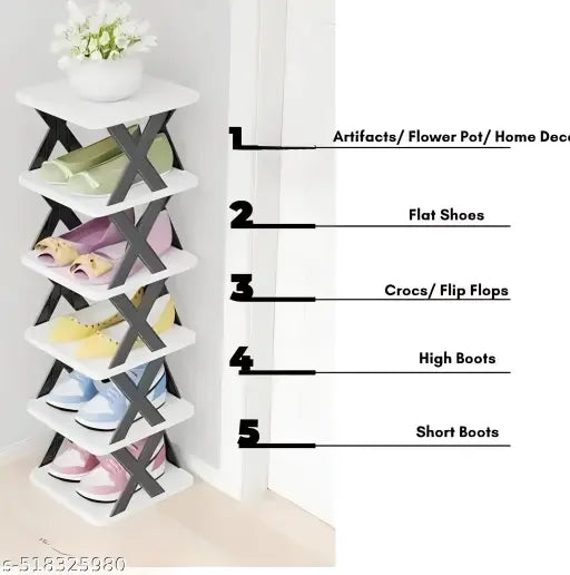 5-Layer Plastic Shoe Rack – Adjustable, Stackable, Multicolour